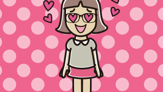 目がハートの眼鏡の小学生女子のイラスト【色、背景あり】PNG