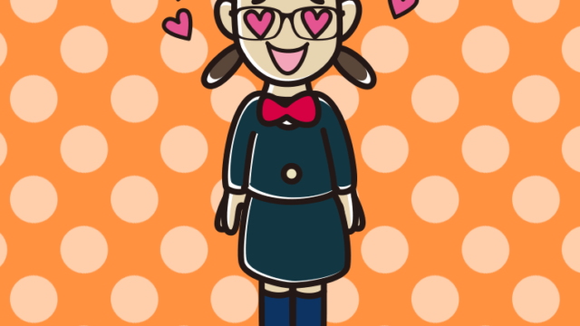 目がハートの眼鏡の女子中学生のイラスト【色、背景あり】PNG