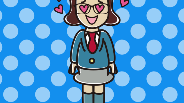 目がハートの眼鏡の女子高校生のイラスト【色、背景あり】PNG