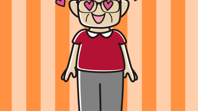 目がハートの眼鏡のおじさんのイラスト【色、背景あり】PNG