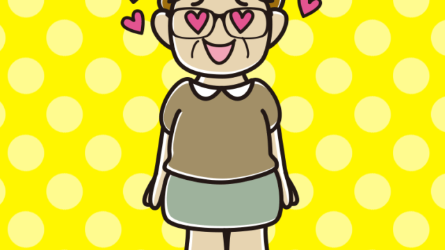 目がハートの眼鏡のおばさんのイラスト【色、背景あり】PNG