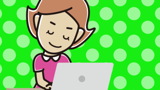 パソコンにお辞儀する女性のイラスト【色、背景あり】PNG