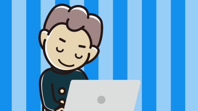 パソコンにお辞儀する男子中学生のイラスト【色、背景あり】PNG