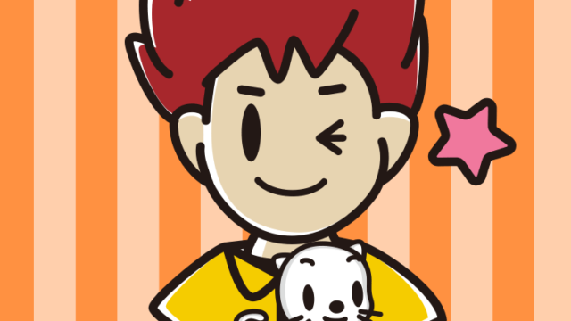 猫を抱いてウインクする男子大学生のイラスト【色、背景あり】PNG