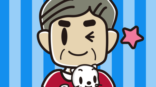 猫を抱いてウインクするおじさんのイラスト【色、背景あり】PNG