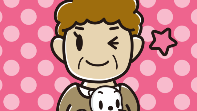 猫を抱いてウインクするおばさんのイラスト【色、背景あり】PNG