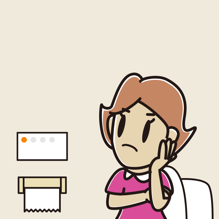 トイレで考える女性のイラスト【色、背景あり】PNG