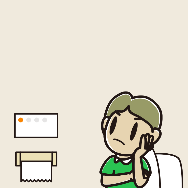 トイレで考える小学生男子のイラスト【色、背景あり】PNG