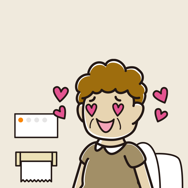 トイレで目がハートになるおばさんのイラスト【色、背景あり】PNG