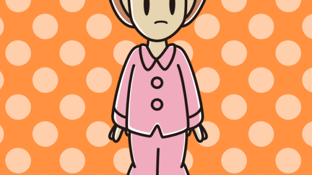 何かに気付くパジャマの女性のイラスト【色、背景あり】PNG