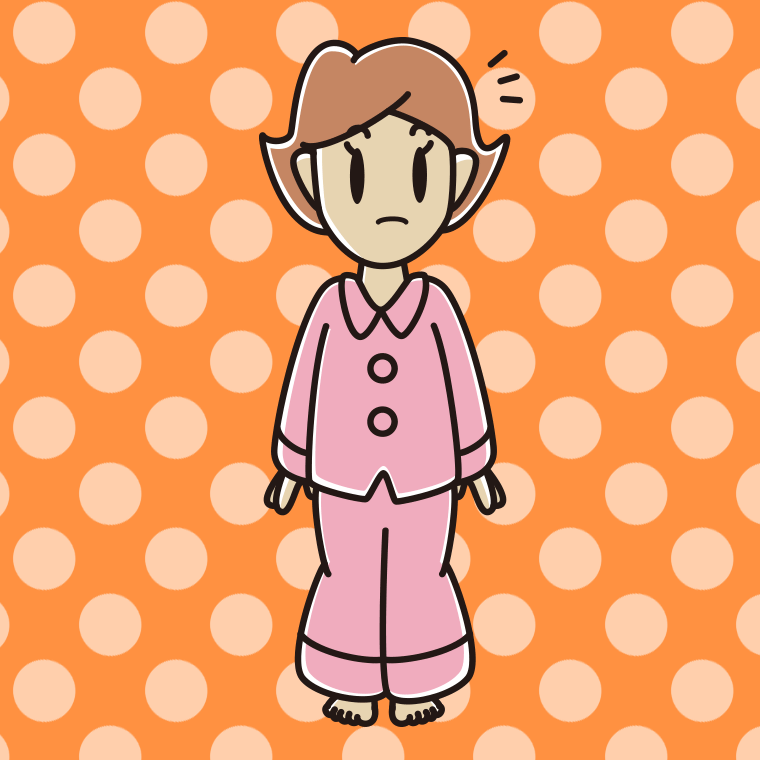 何かに気付くパジャマの女性のイラスト【色、背景あり】PNG