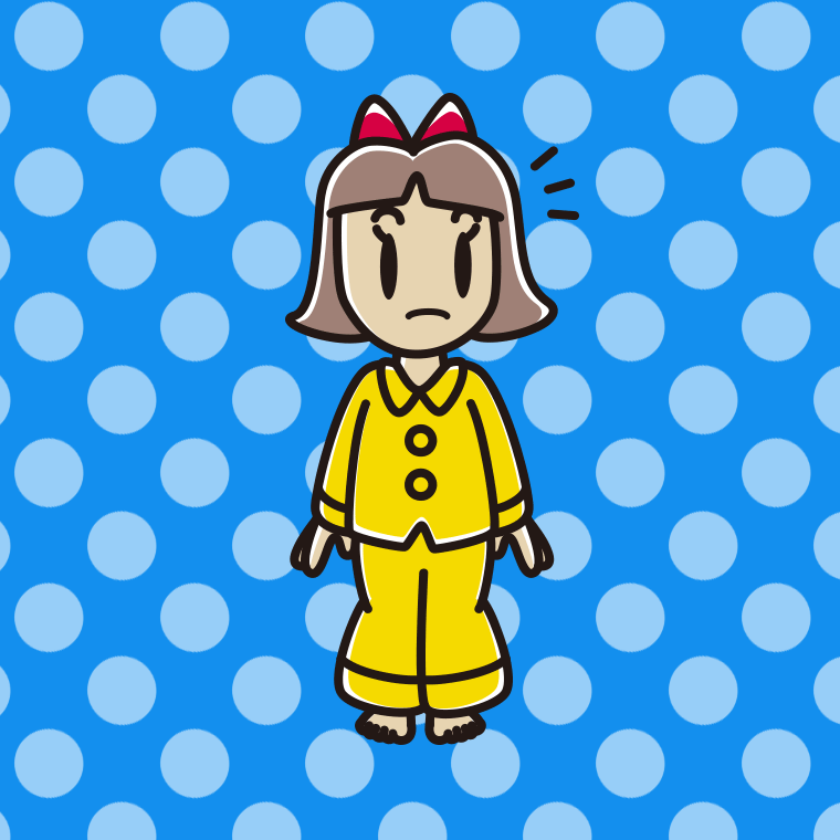 何かに気付くパジャマの小学生女子のイラスト【色、背景あり】PNG
