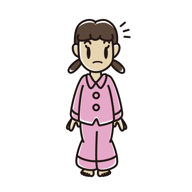 何かに気付くパジャマの女子中学生のイラスト【色あり、背景なし】透過PNG