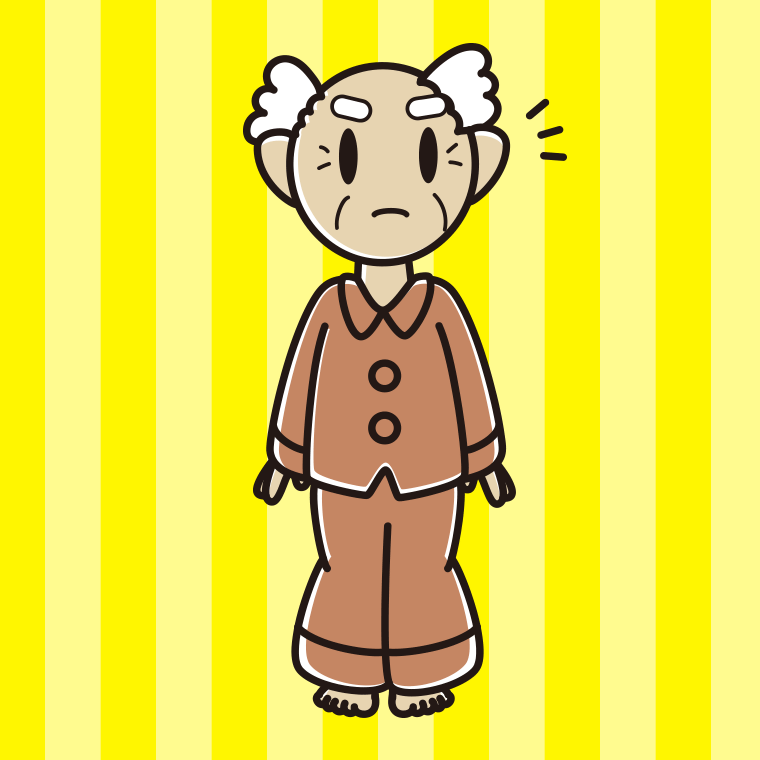 何かに気付くパジャマのおじいさんのイラスト【色、背景あり】PNG