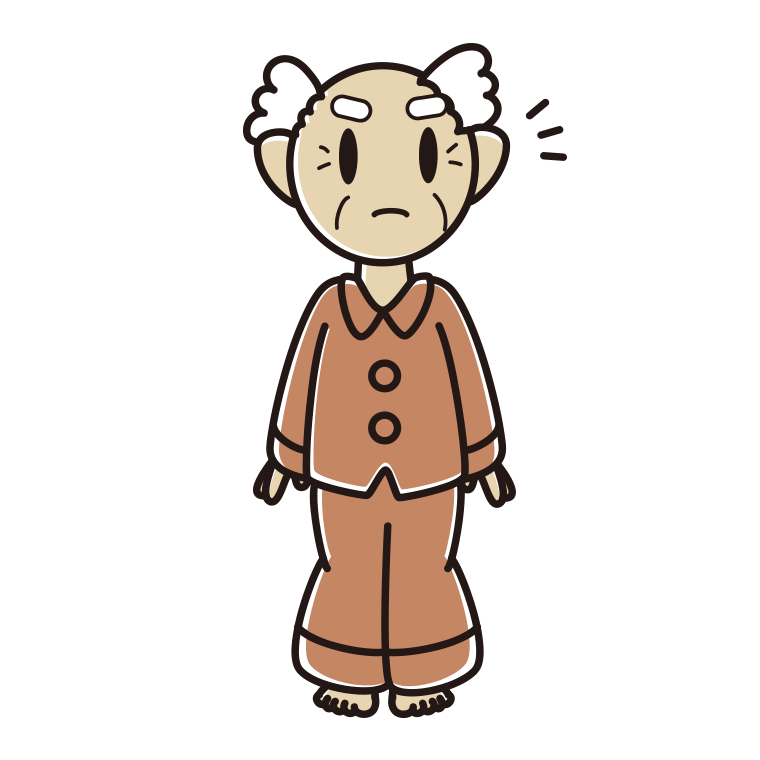 何かに気付くパジャマのおじいさんのイラスト【色あり、背景なし】透過PNG