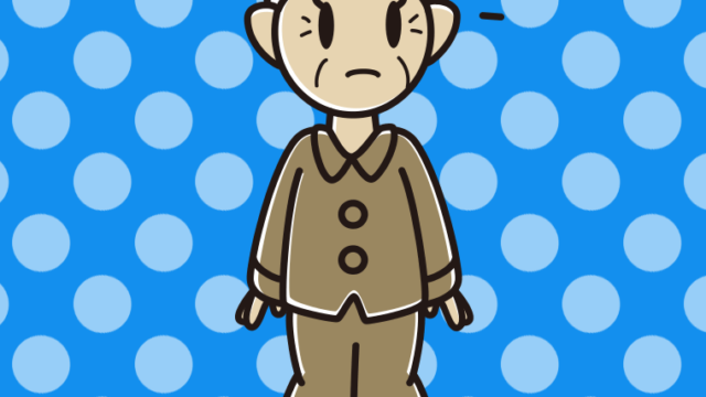 何かに気付くパジャマのおばあさんのイラスト【色、背景あり】PNG