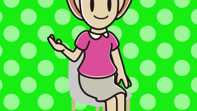 椅子で案内する女性のイラスト【色、背景あり】PNG