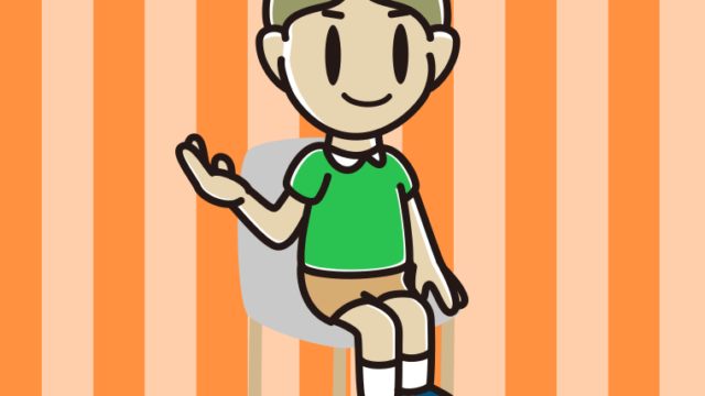 椅子で案内する小学生男子のイラスト【色、背景あり】PNG