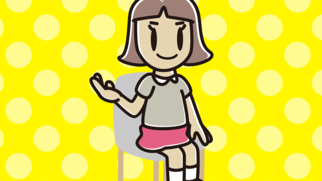 椅子で案内する小学生女子のイラスト【色、背景あり】PNG