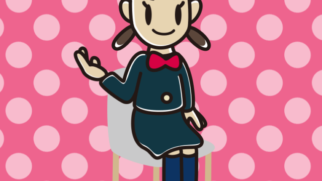 椅子で案内する女子中学生のイラスト【色、背景あり】PNG