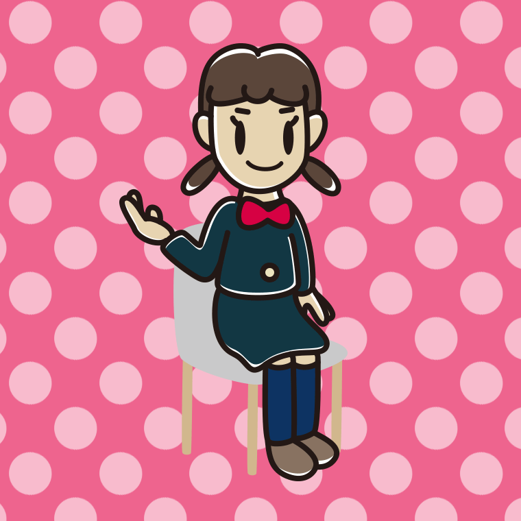 椅子で案内する女子中学生のイラスト【色、背景あり】PNG