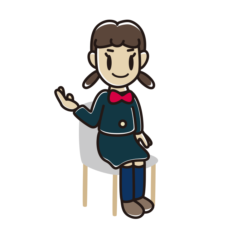 椅子で案内する女子中学生のイラスト【色あり、背景なし】透過PNG