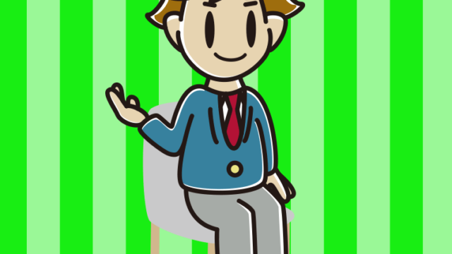 椅子で案内する男子高校生のイラスト【色、背景あり】PNG