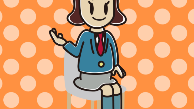 椅子で案内する女子高校生のイラスト【色、背景あり】PNG