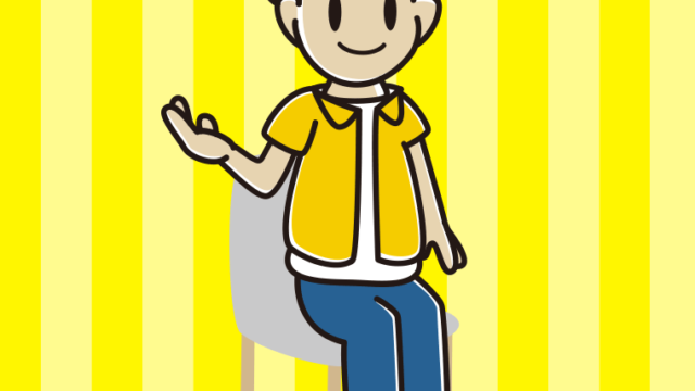 椅子で案内する男子大学生のイラスト【色、背景あり】PNG