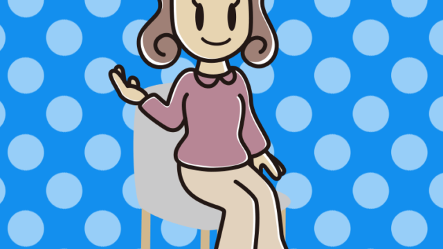 椅子で案内する女子大学生のイラスト【色、背景あり】PNG