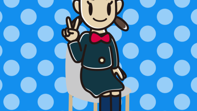 椅子でピースをする女子中学生のイラスト【色、背景あり】PNG