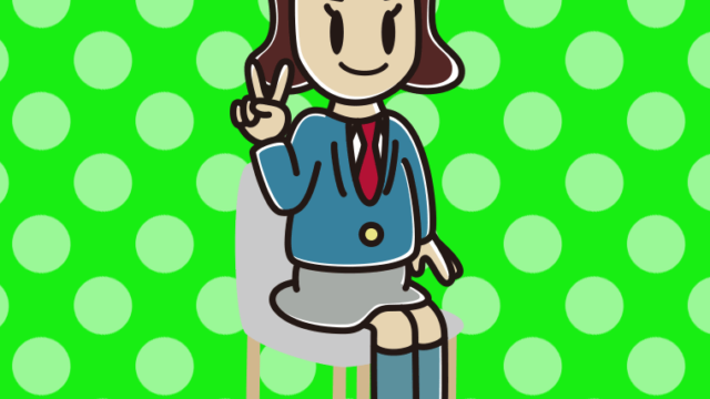 椅子でピースをする女子高校生のイラスト【色、背景あり】PNG