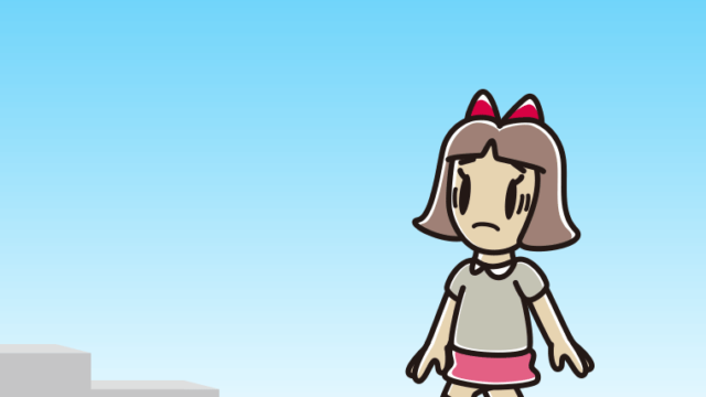 困って階段を上る小学生女子のイラスト【色、背景あり】PNG