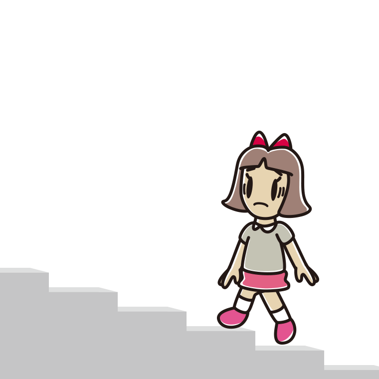 困って階段を上る小学生女子のイラスト【色あり、背景なし】透過PNG