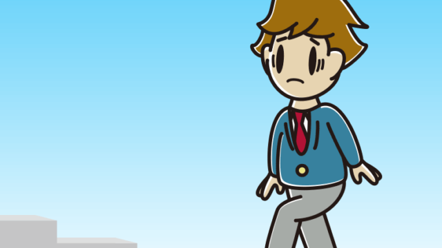 困って階段を上る男子高校生のイラスト【色、背景あり】PNG