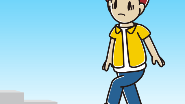 困って階段を上る男子大学生のイラスト【色、背景あり】PNG