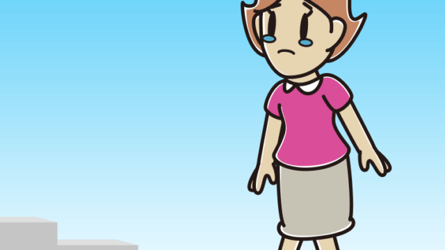 泣きながら階段を上る女性のイラスト【色、背景あり】PNG
