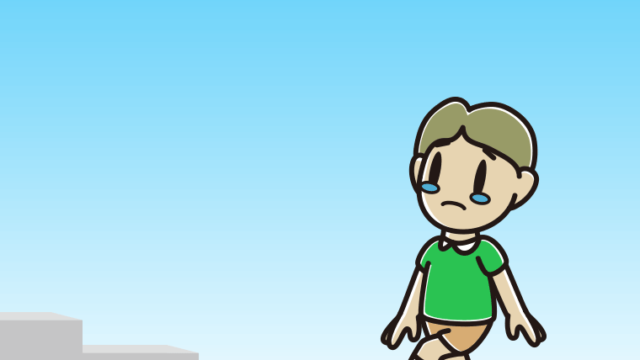 泣きながら階段を上る小学生男子のイラスト【色、背景あり】PNG