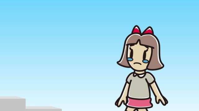 泣きながら階段を上る小学生女子のイラスト【色、背景あり】PNG