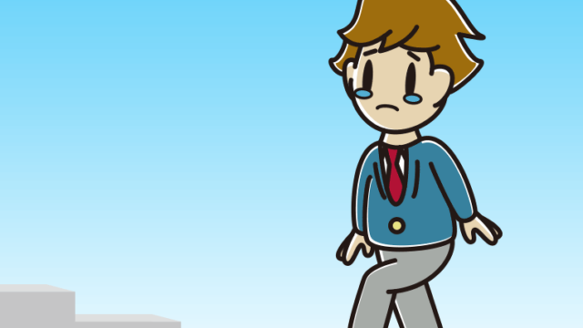 泣きながら階段を上る男子高校生のイラスト【色、背景あり】PNG