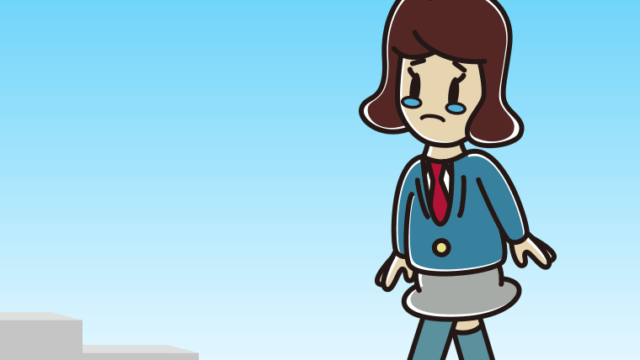 泣きながら階段を上る女子高校生のイラスト【色、背景あり】PNG