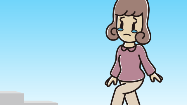 泣きながら階段を上る女子大学生のイラスト【色、背景あり】PNG