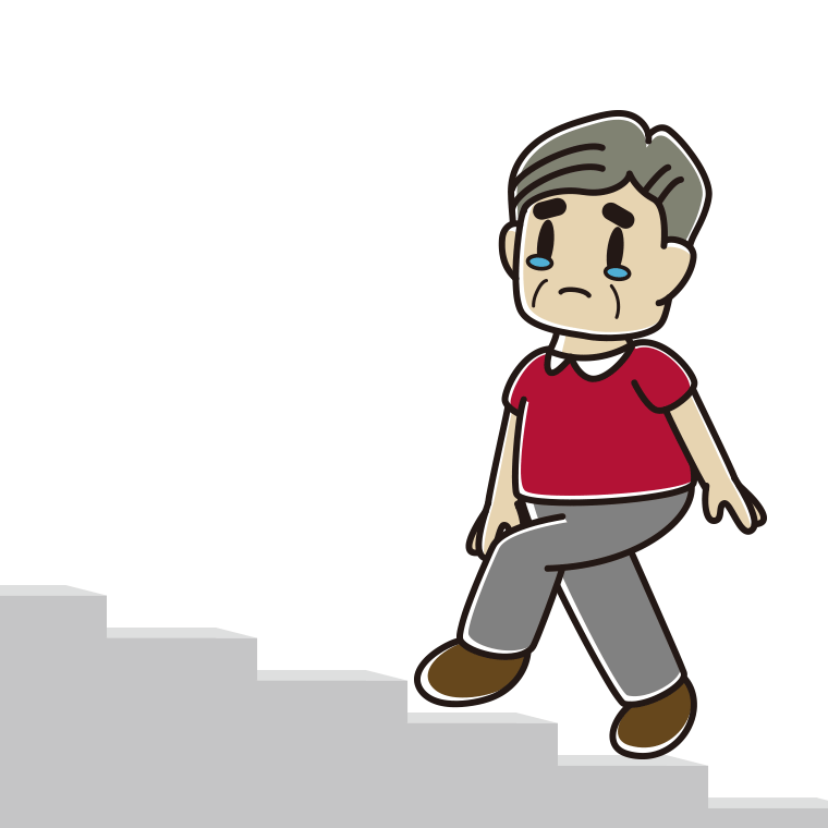泣きながら階段を上るおじさんのイラスト【色あり、背景なし】透過PNG