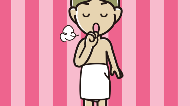 咳払いするバスタオル姿の小学生男子のイラスト【色、背景あり】PNG