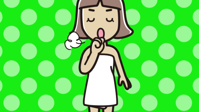 咳払いするバスタオル姿の小学生女子のイラスト【色、背景あり】PNG