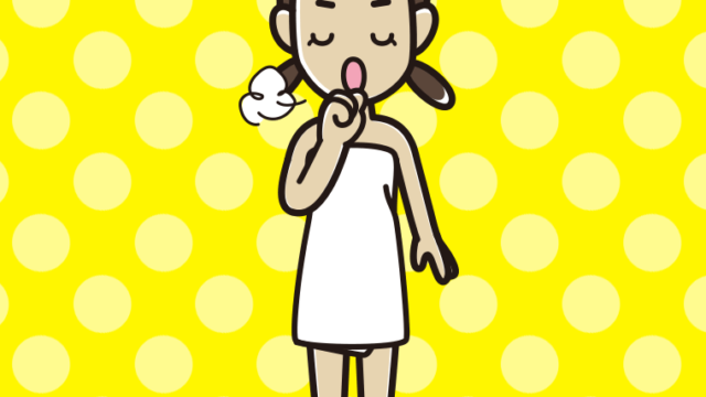 咳払いするバスタオル姿の女子中学生のイラスト【色、背景あり】PNG