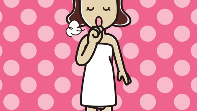 咳払いするバスタオル姿の女子高校生のイラスト【色、背景あり】PNG