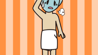 具合が悪いバスタオル姿の男性のイラスト【色、背景あり】PNG