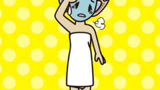 具合が悪いバスタオル姿の女性のイラスト【色、背景あり】PNG