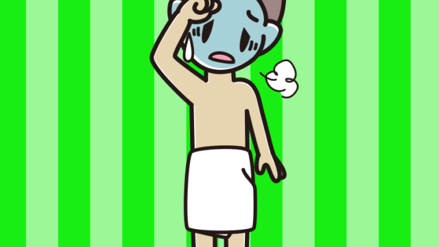 具合が悪いバスタオル姿の男子中学生のイラスト【色、背景あり】PNG